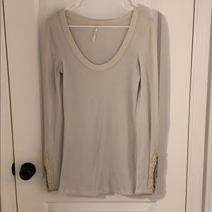Free People cream colored thermal w/sleeve detail